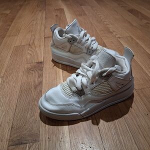 Kids Size 1Y Nike Air Jordan RETRO 4 IV All WHITE with CHROME - GOOD - With Box
